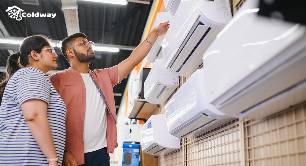 A couple looking for the ideal air conditioner